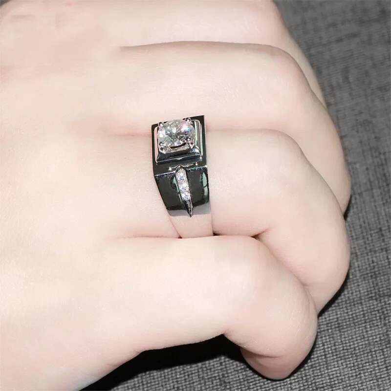 Solitaire male Sterg sier 0.6ct AAAAA CZ Diamant Engagement Jewelry Wedding Rings for Men Finger ring