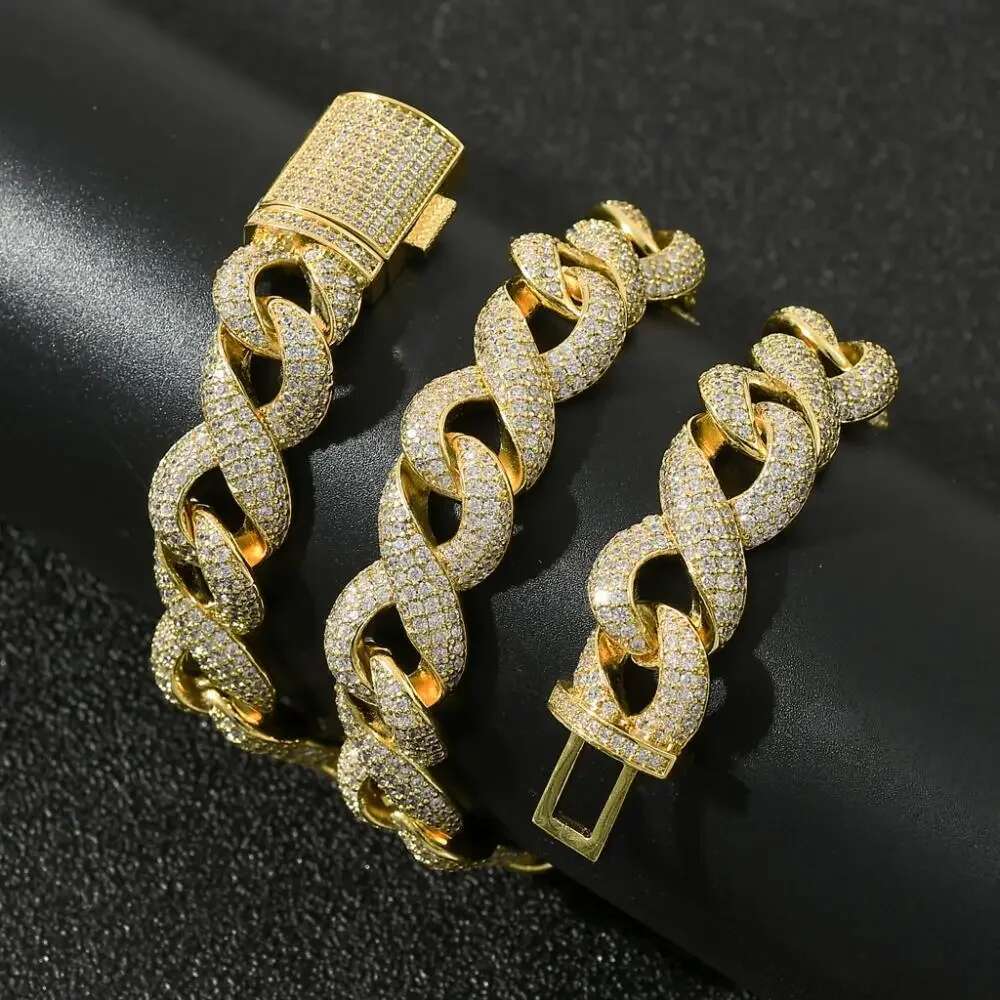 15mm Moissanite Dia New Style Miami Cuban Chain Sier Gold Color Necklace For Men Hip Hop Rap Rock Jewelry Gifts
