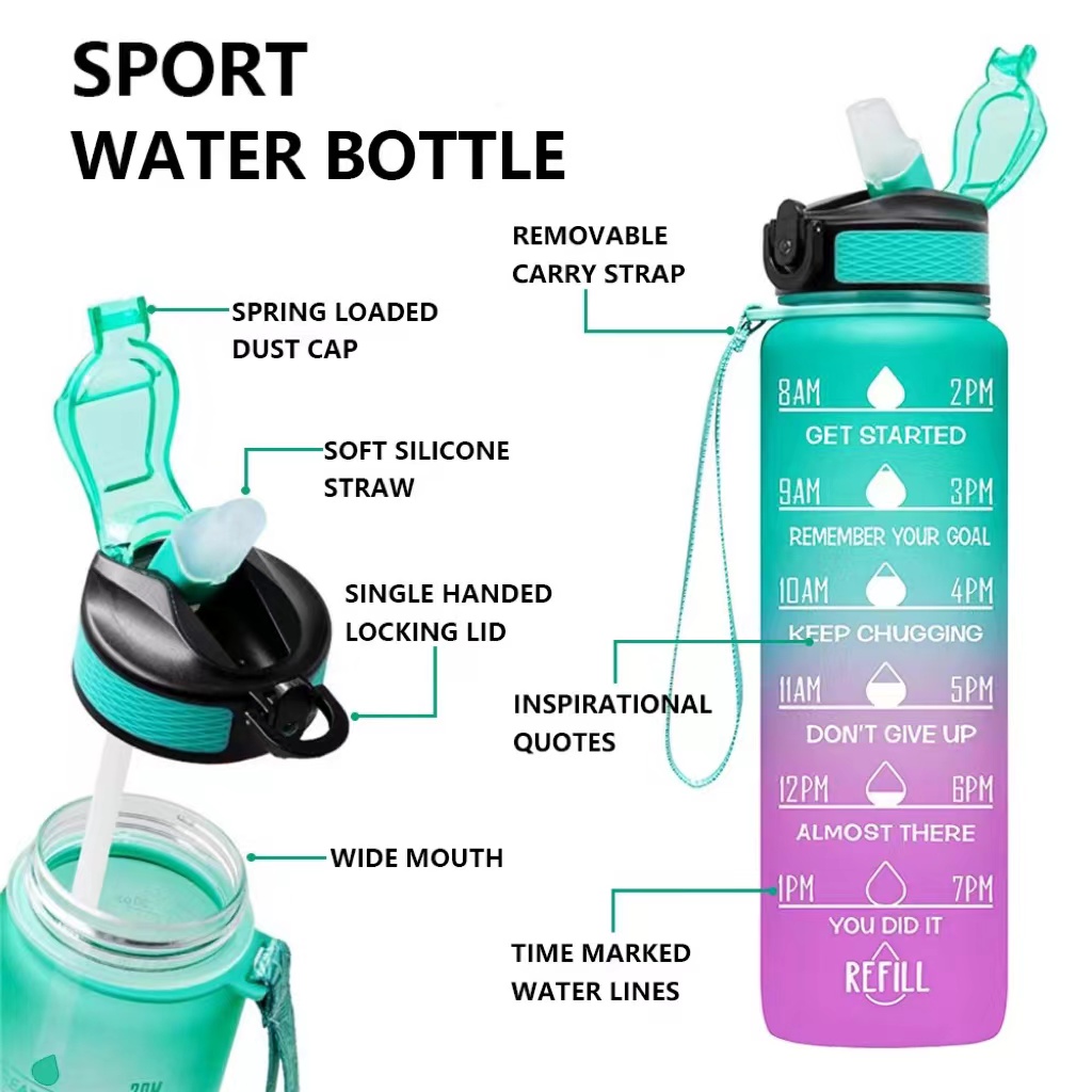 High Capacity BPA Free Portable Plastic Sports Water Bottle for Gym Outdoor