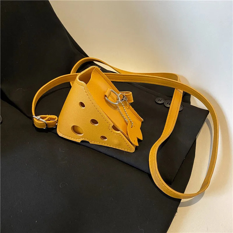 Ship from US Niche n Trendy Cute Mini Hole Cheese Triangle Lipstick Earphones Crossbody Change Small Square Bag 250227FBB