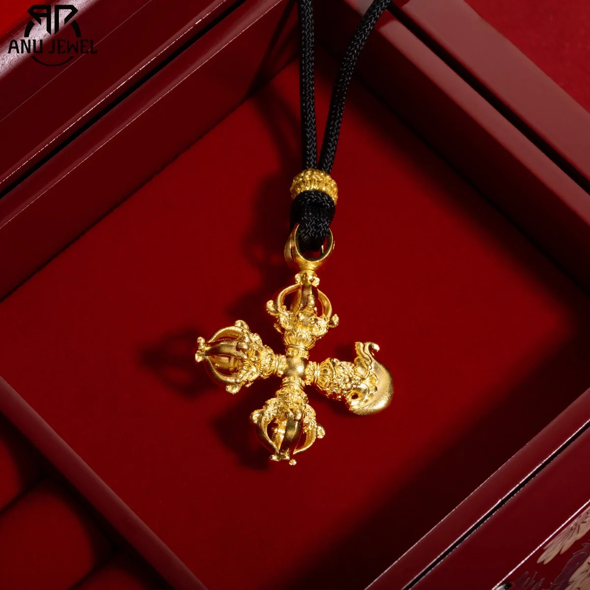AnuJewel Cross Vajra Pendant Necklace Gold-Covered Silver Real Yellow Gold Surface 925 Solid Silver Necklace Jewelry Wholesale 250227