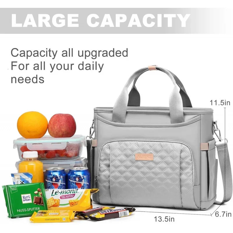Ship from US Insulated lunch bag for women box type handbag work large leak proof cooler with detachable strap reusable advertisement 250227FBB