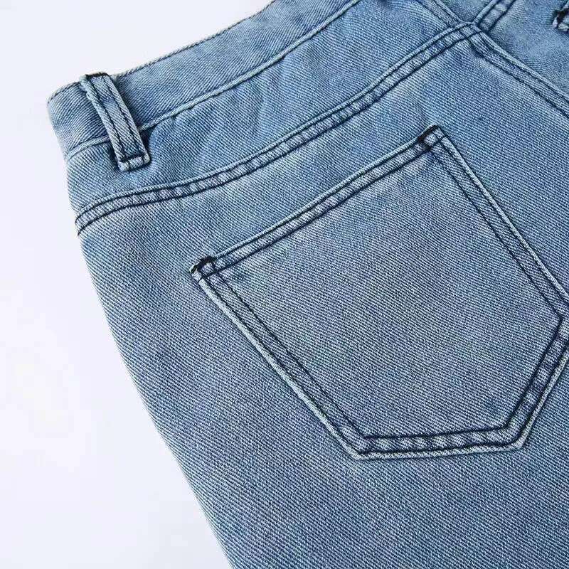2024 New European And American Men's Street Fashion Loose Shorts Five-Pointed Star Pattern Mid Waist Baggy Jeans Straight Pants