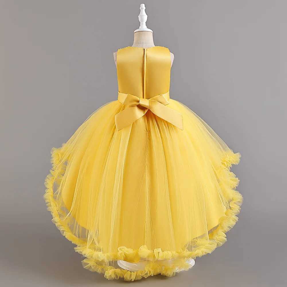 Girl's Dresses European style banquet evening dress for baby girls red green pink yellow sequin children birthday party tail girl wedding dress Y