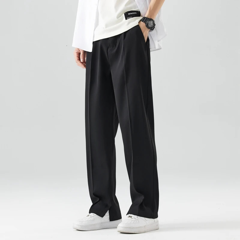 Casual Suit Pants Light Thin Korean Mens Pants Straight Loose Semi-Wide Sweatpants Soft Wide Leg Long Baggy Trousers 250225