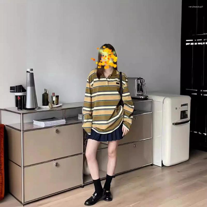 Women's T Shirts Spring And Summer Clothing Letter Embroidery Sticker Loose Striped Long Sleeved Polo Shirt Top ddmyMon ddmyMon ddmyMon