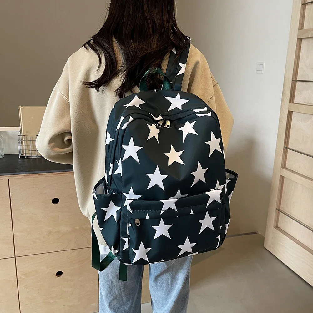 Ship from US Y2K Backpack Women Student School Bags for Girls Cute Nylon Daypack Grunge Stars Chic Trendy Bookbag Hiking Trip Backpacks 250228FBB