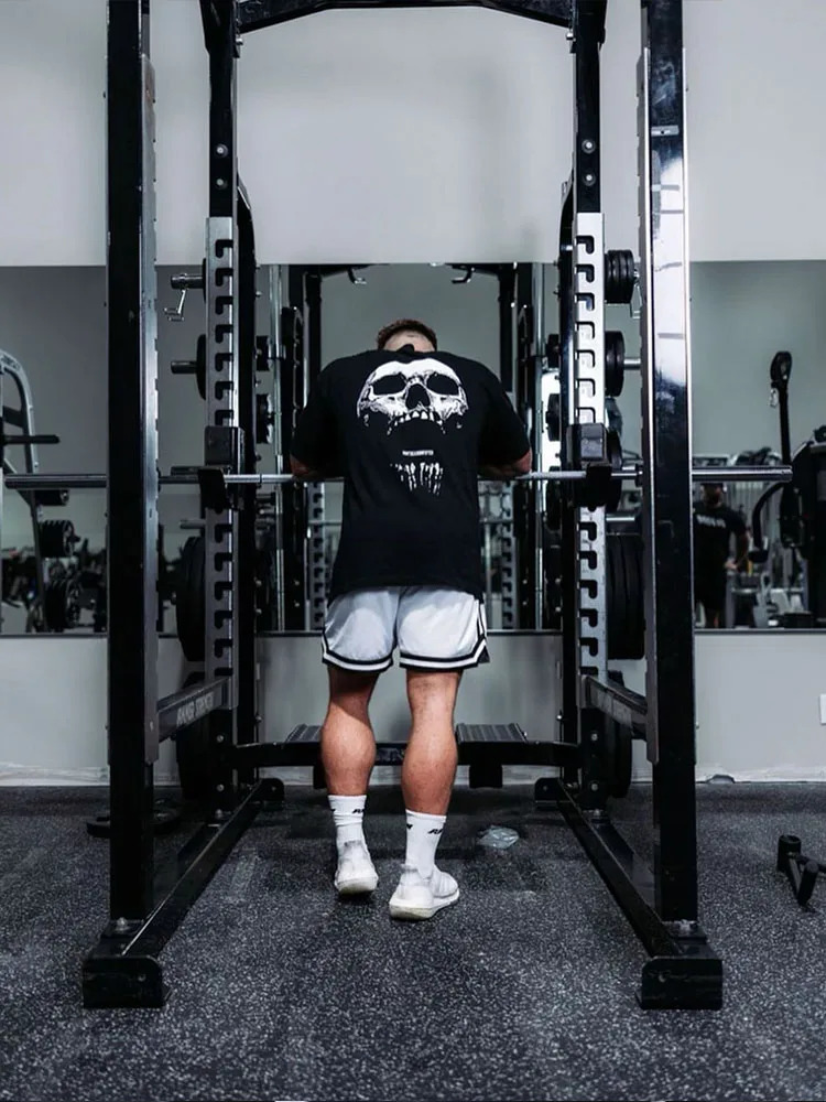 Gym Fitness T-shirt Loose Oversized Cotton Men Short Sleeves Bodybuilding Sports Tees Summer Training Workout Jogging Tops 250227