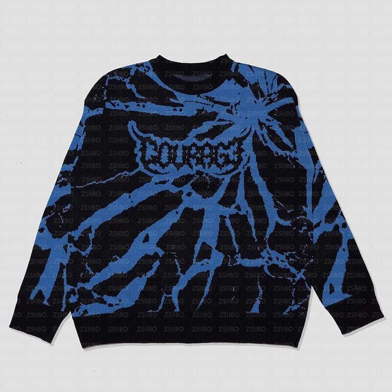 High Street Casual Cartoon Jacquard Round Neck Long Sleeve Splicing Loose Trendy Brand Top Knitted Pullover Fashion Sweater