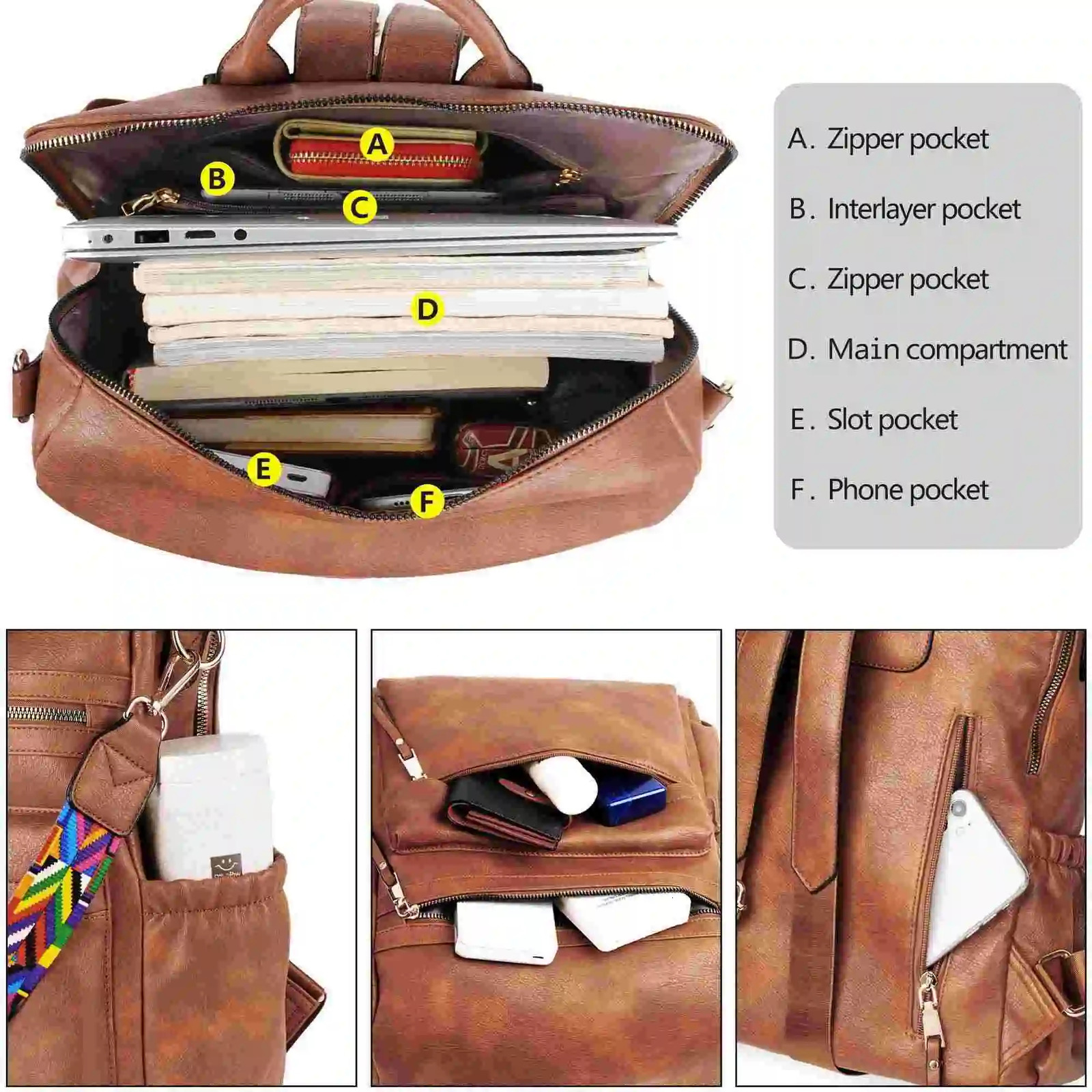 Ship from US Backpack Purse for Women Fashion PU Leather ner Antitheft School Convertible Shoulder Bags Brown 250227FBB