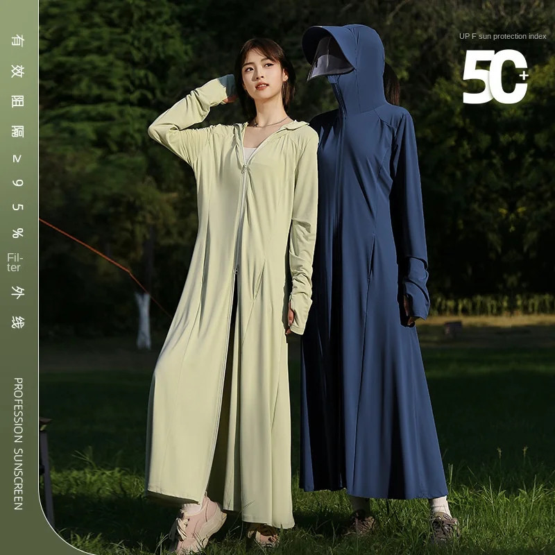 Summer Thin Sunblock Ice Silk Women Breathable UV Protection Hooded Loose Coat Outdoor Sunprotective Clothing Skin 250227