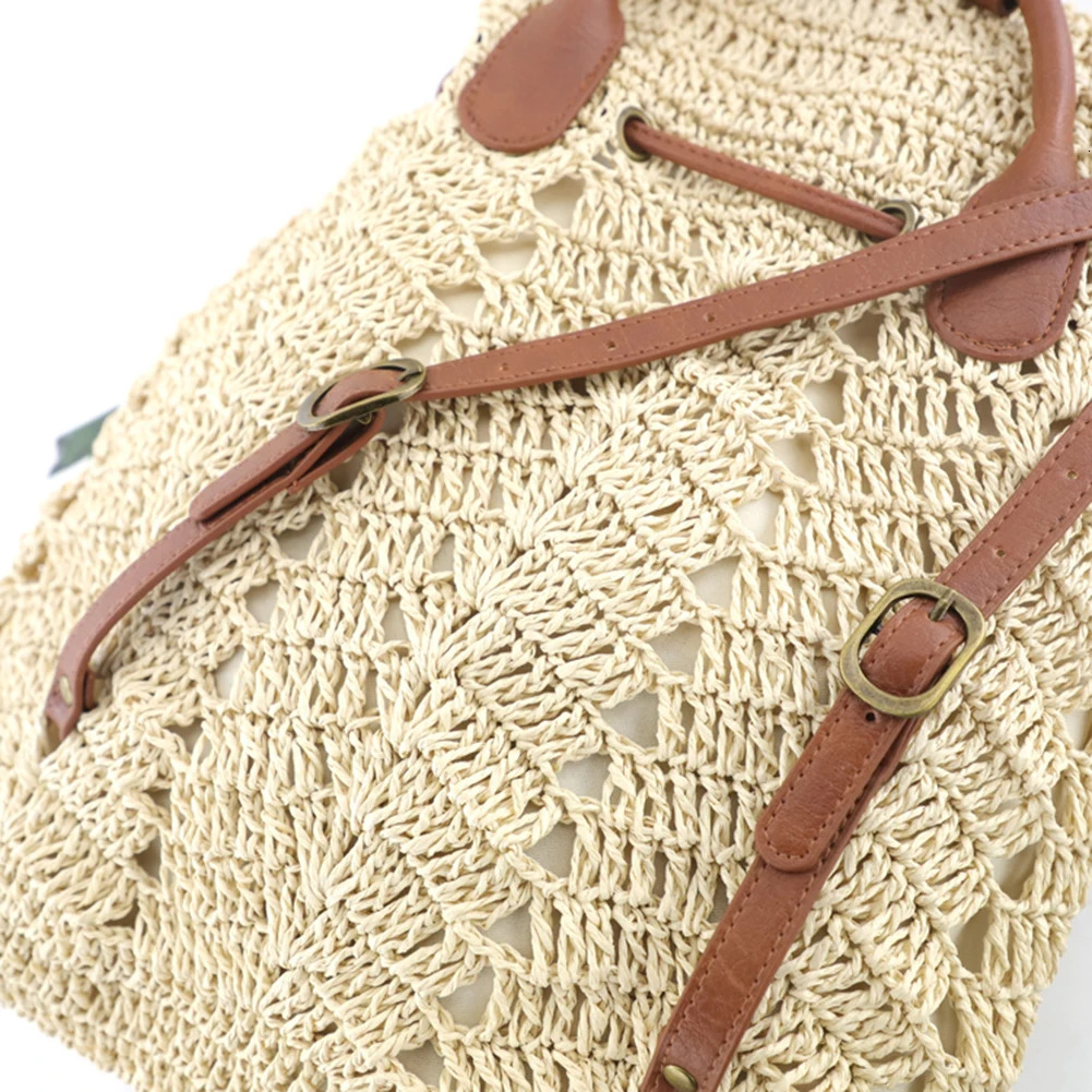 Ship from US Women Straw Backpack Shoulders Bag Handmade Woven Casual Beach Top Handle 250227FBB