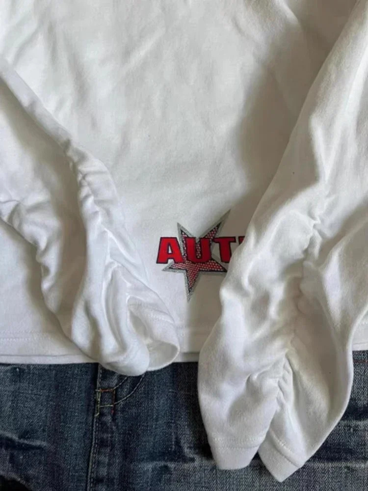 HOUZHOU Vintage Y2k Women Tshirts White Grunge Graphic Long Sleeve Harajuku 2000s Aesthetic Streetwear American Retro 250226