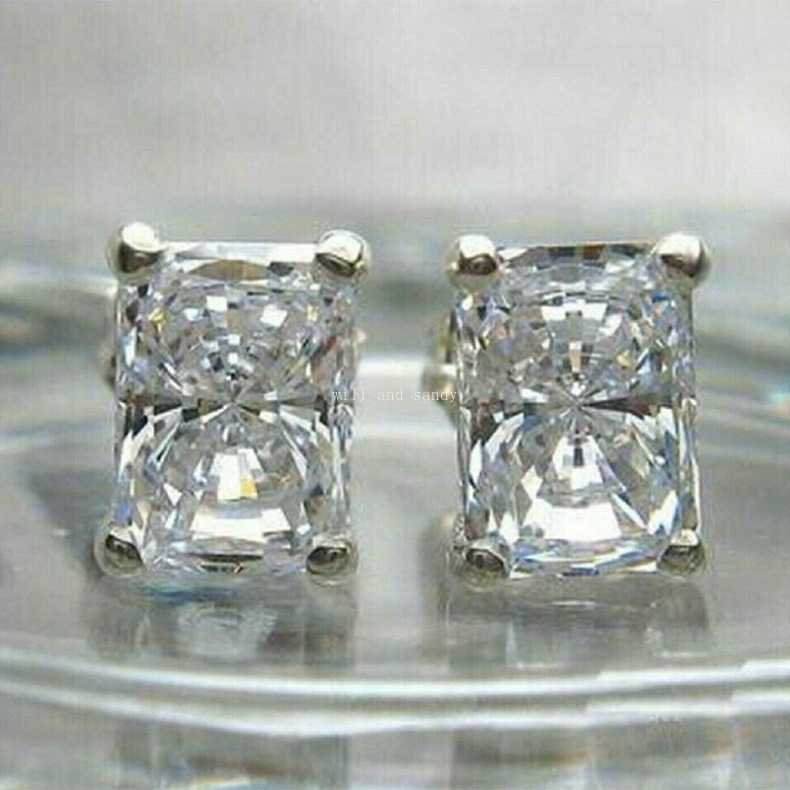 Square Cubic Zirconia Diamond Stud Earings Charm Designer Jewelry Woman Girls Crystal Ear Piercing Stud Earring Gift Fashion Jewelry Wedding Mother Da