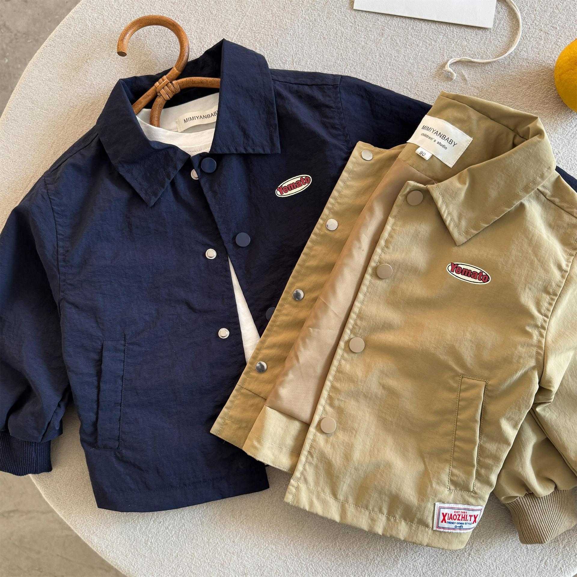 Jackets Lin Mama Childrens Jacket 2025 Spring and Autumn Boys Solid Color Jacket Baby Collar Spring and Autumn Shirt Girls Patchwork Baseball JacketY2