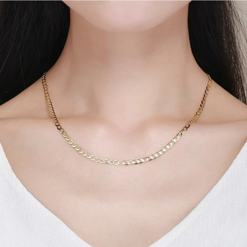 45cm-80cm 4mm Slim 925 Sterling Silver W/ Gold Color Curb Chain Link Necklaces Men Jewelry Hiphop collares kolye Collier ketting 250227