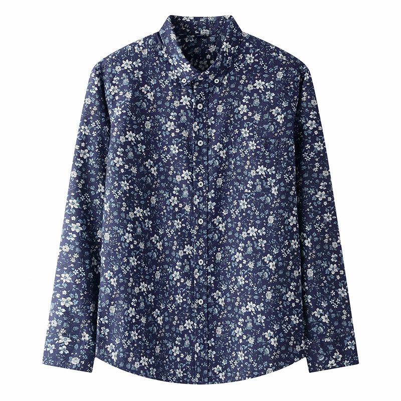 Men's Casual Shirts Printed Cardigan Shirt Cotton Oxford Long Sleeve Lapel Leisure Trend Youth Retro Shirts PLus Size XXXXL Small Floral Tops