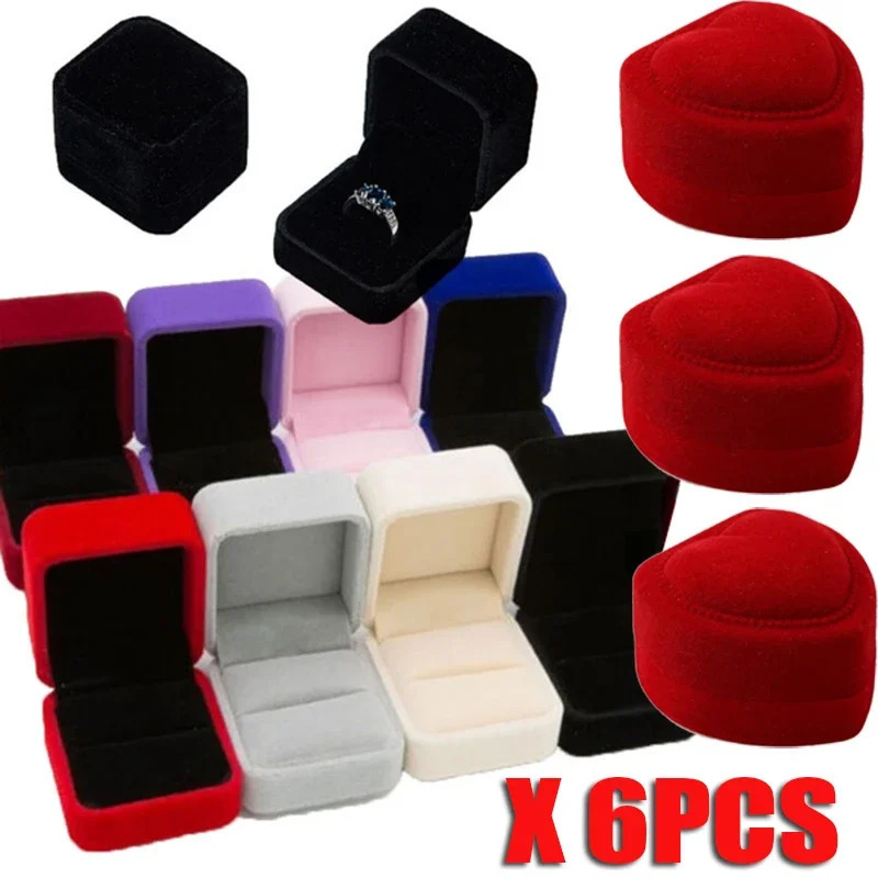 6pcs Engagement Velvet Earring Ring Packaging Box Jewelry Organizer Valentine Day Gift Wedding Ring Display Storage Box Case 250222