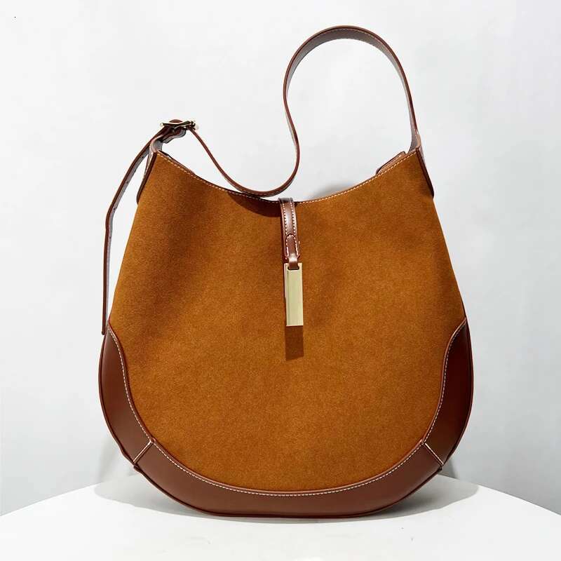 Faux Suede Splicing Large Capacity Shoulder Bags For Women Designer Handbag Purses 2024 New In Vintage Saddle Crossbody