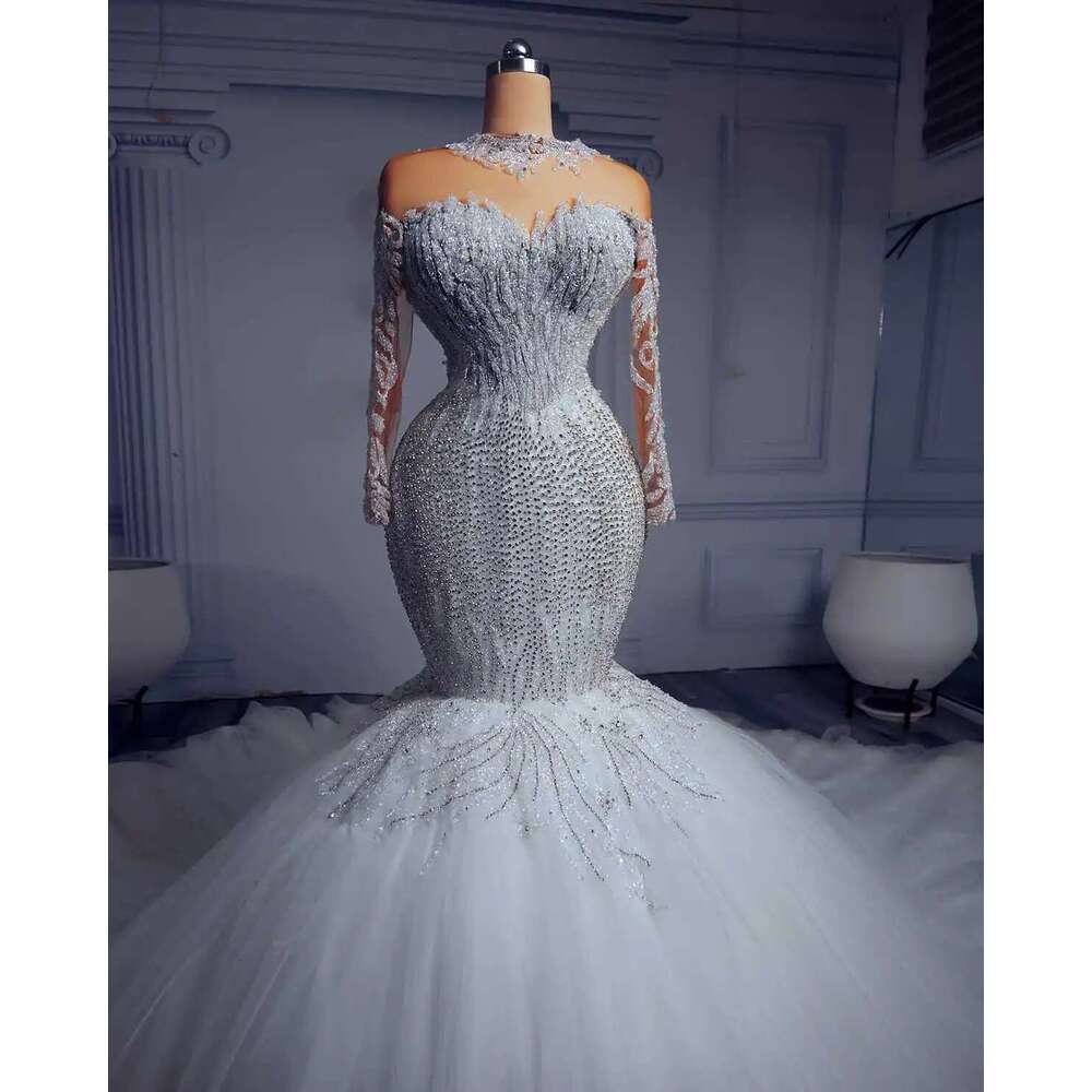 Classic Mermaid Wedding Dresses, Lace Beads Design, Illusion Corpse, Tulle, Detachable Court Dress, Bridal Custom Made