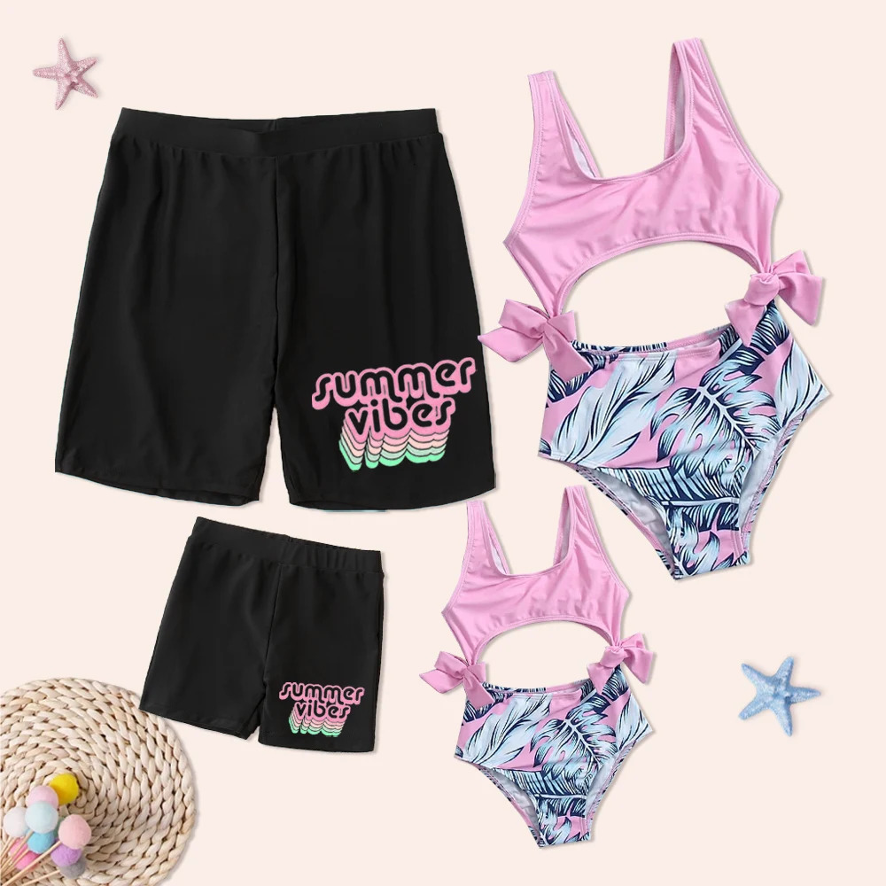 Family Matching Outfits Summer Mother Kids Swimwear Mom And Daughter Swimsuit One-Piece Bathing Suits Father Son Beach Shorts 250227