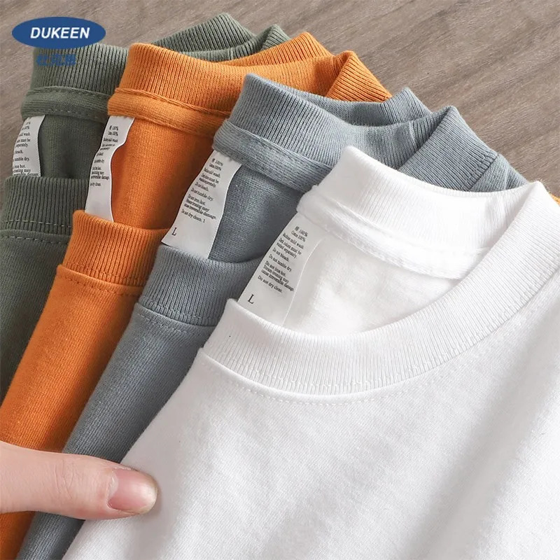 Dukeen 280gsm Oversized Heavy T-Shirt for Men Summer Short Sleeve Tee Cotton Solid Color Top Casual T Shirts One Piece 250226