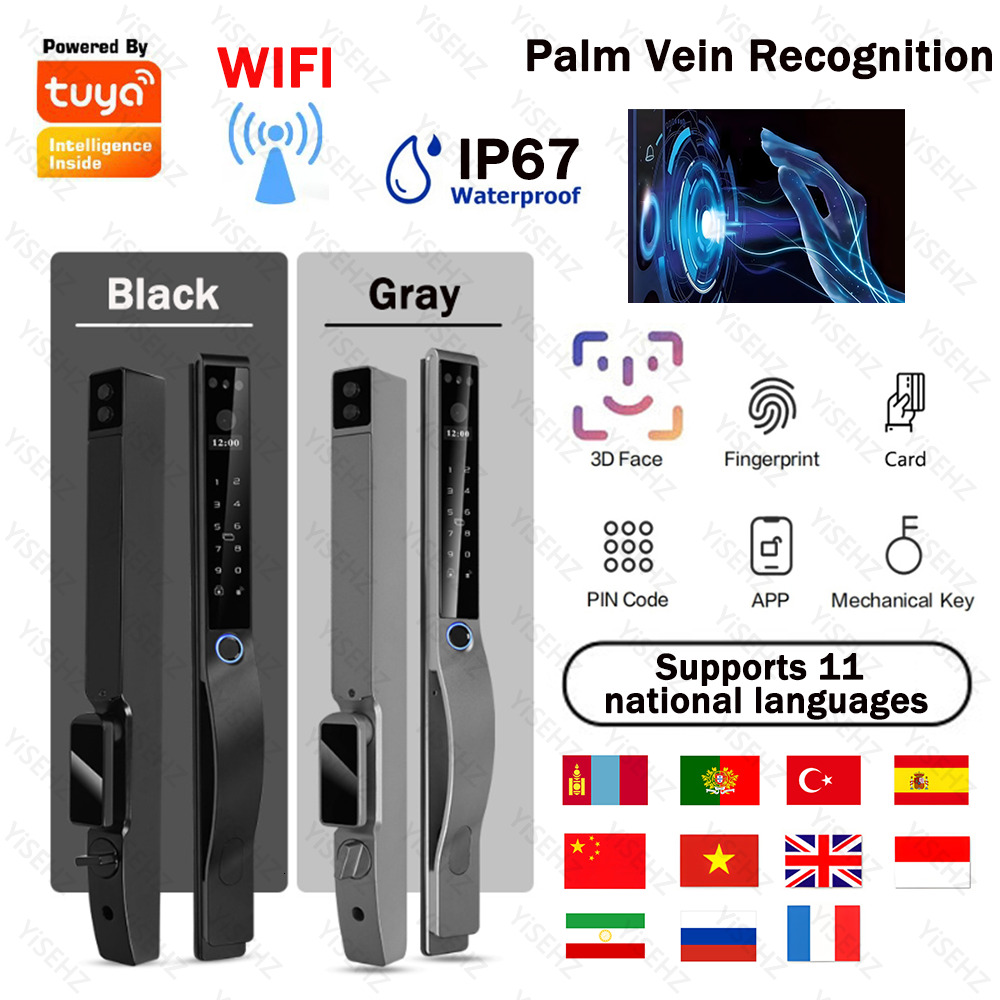 3D Face Recognition Lock Tuya Wifi Digital Electronic Lock Security Camera Intelligent Fingerprint Password Card Key Unlock
