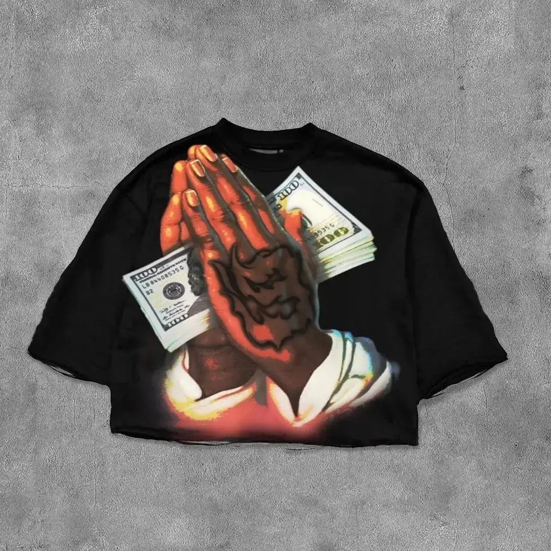 Hip hop mens staff collar short sleeved Tshirt Gothic street casual print suitable for all seasons loose fit plus size 250312