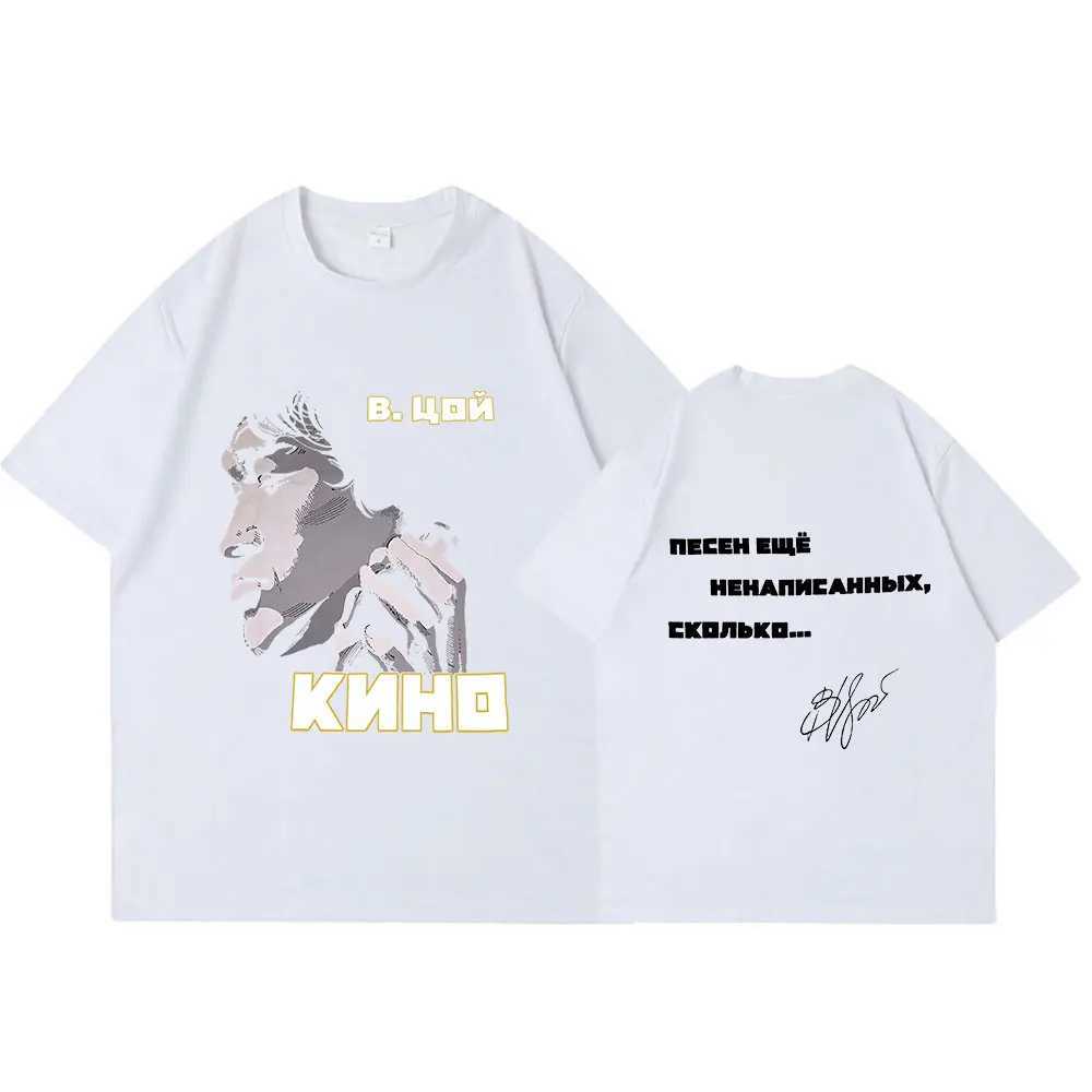 Classic Vintage Viktor Tsoi Kino Double Sided Print T Shirt Short Slve Cotton Russian Rock Tshirt Novelty T-shirt Ts Clothes X250227