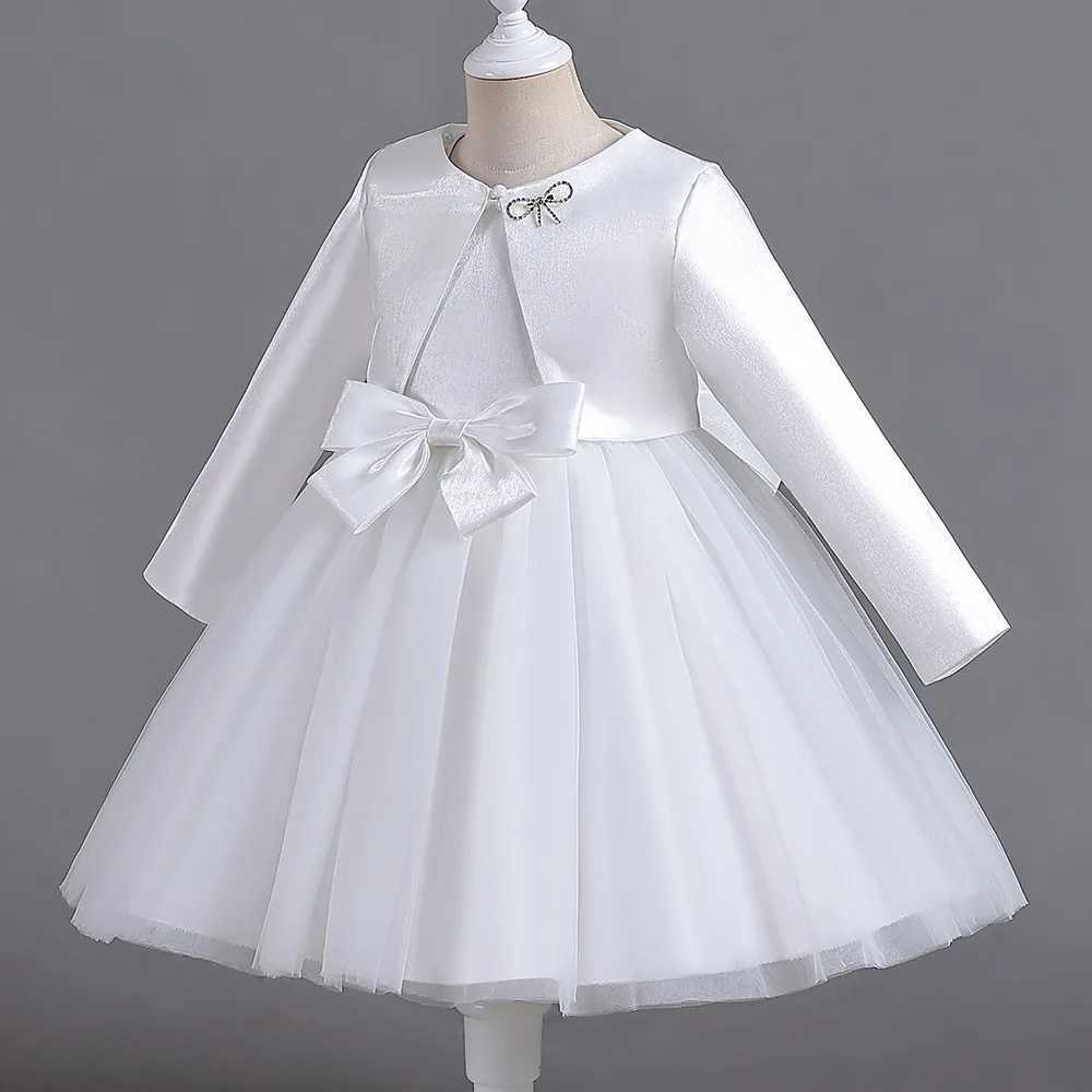 Girl's Dresses ELBCOS 4-14Y Girls Tie Crew Neck Long Sleeves Solid Color Fold Skirt Cardigan Coat Waist Bow Costumes Princess Party Dress Suit Y2