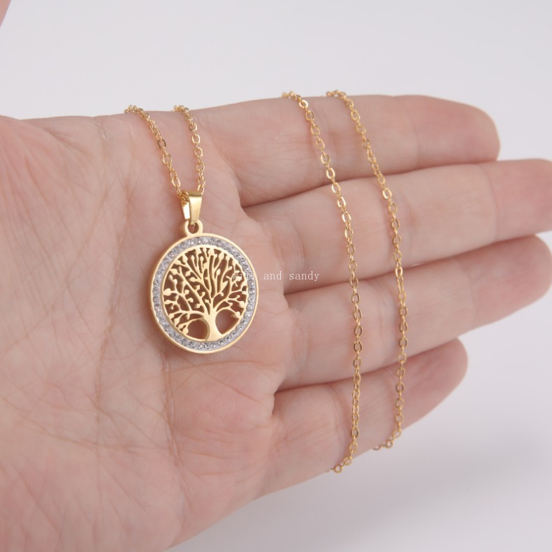 Crystal Tree of Life Necklace Pendant Hexagram Lion Water Drop Non Tarnish Stainless Steel Gold Chain Diamond Necklaces for Women Men Gift Fashion Fin