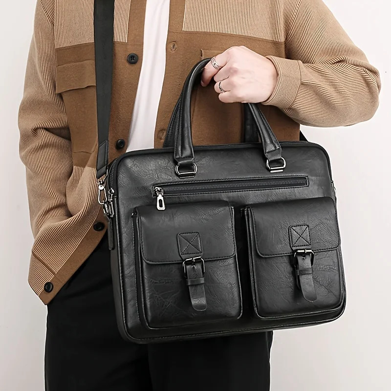 Ship from US Large capacity business handbag PU leather briefcase 250227FBB