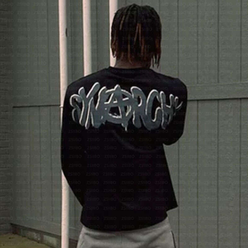 Kpop Harajuku Personalized Fashion Casual Y2K Letter Printed Hooded Round Neck Long Sleeve T-shirt