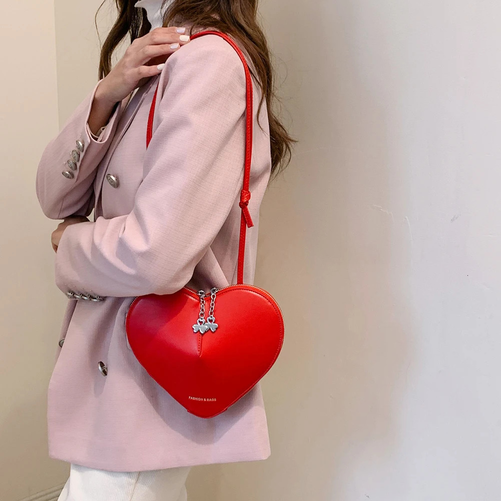 Ship from US Womens Stylish Crossbody Bag Solid Color PU Trendy Sling Purse Dual Zippers HeartShaped Shoulder for Valentines Day Gift 250227FBB