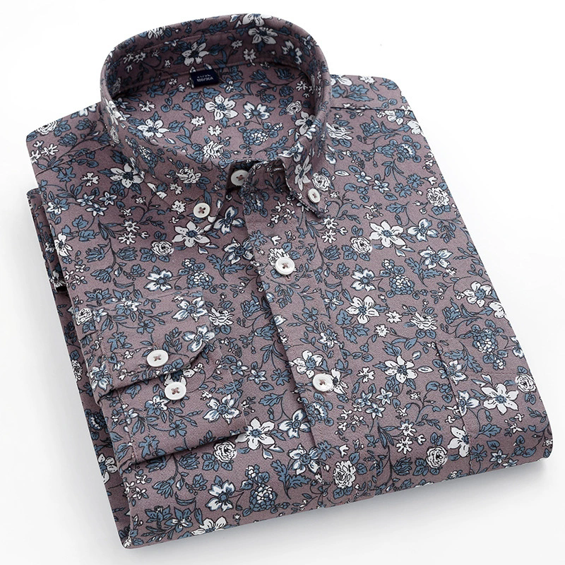Men's Casual Shirts Printed Cardigan Shirt Cotton Oxford Long Sleeve Lapel Leisure Trend Youth Retro Shirts PLus Size XXXXL Small Floral Tops