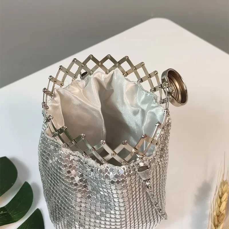 New Arrival Aluminum Bundy Bucket Bag Hip Flask shaped Sequin Mini Shoulder Hip Flask Bag girl Style Change Diagonal FairyBag T250227