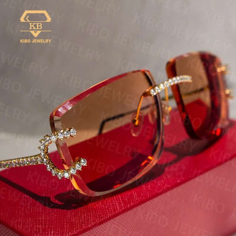 hip hop jewelry colored lens rimless glasses moissanite dia iced out sunglasses