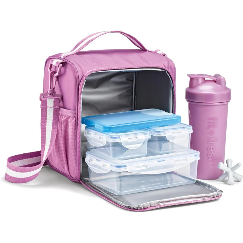 Ship from US BREE FitPak Meal Prep Lunch Box With Containers and Shaker Bottle For Men Women 6pc Wood Bag Kit 250227FBB