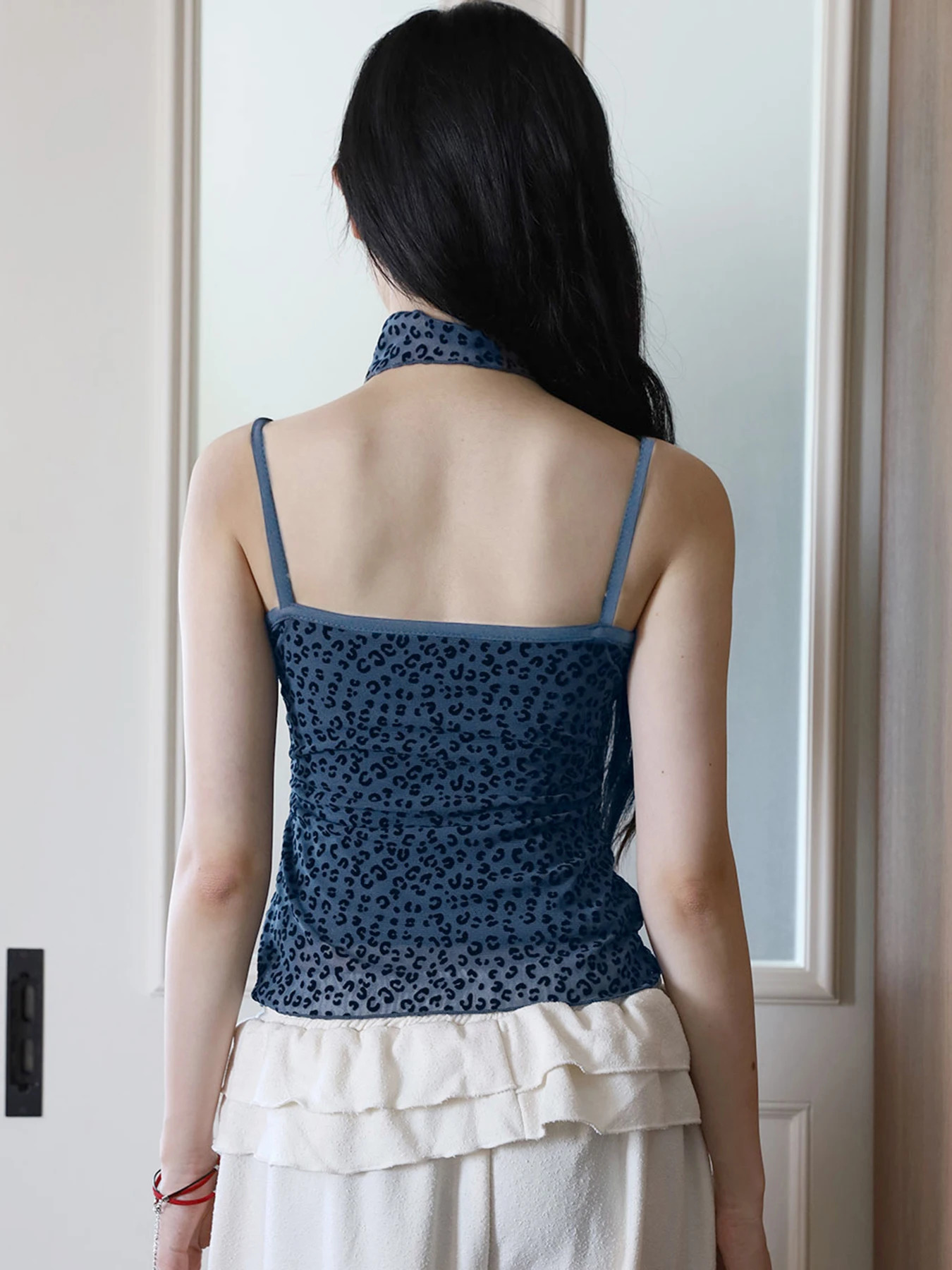 Sweetown Y2k Leopard Print Korean Style Womens Halter Tops Ribbons Basic Causal sweet Chic Blouses Trendy 250227
