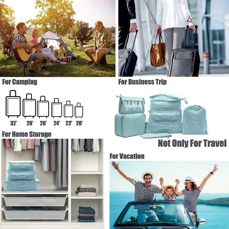 Ship from US 8pcs Luggage Packing Organizer Set Dacron Lightweight Cosmetic Cubes Clothing Underwear Shoes Bag Back To School Supp 250227FBB