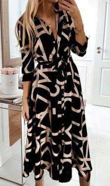 European American women's V-neck spring autumn printed button long sleeved lace up dress 2025 new style chic and elegant clothing