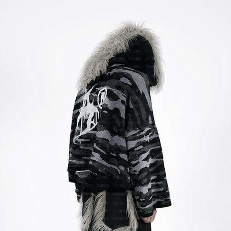 Gothic dark trend high street fashion knitted jacquard aesthetic round neck top sweater for autumn winter men and women