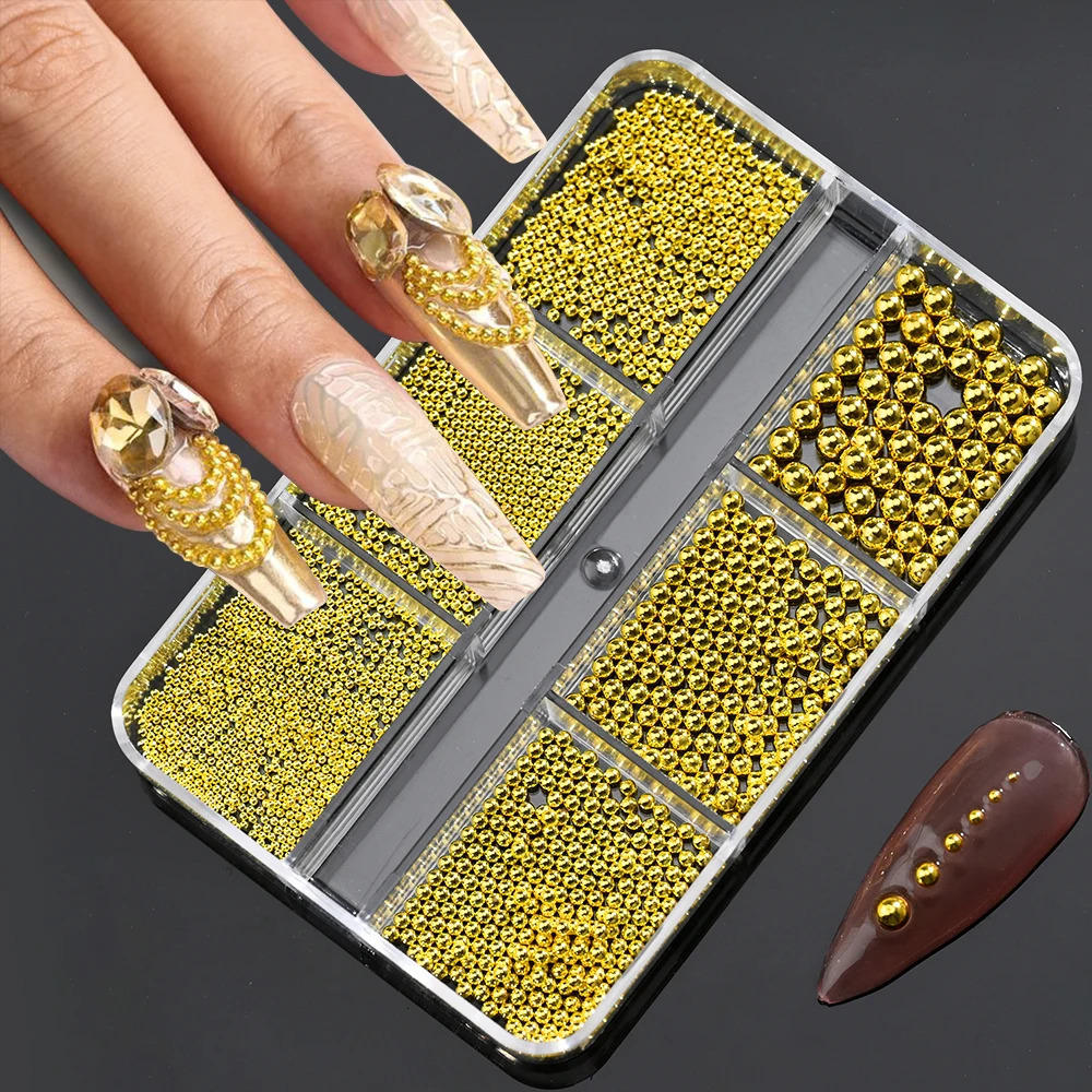 6Girdbox Stainless Steel Caviar Beads Nail Art MixedSize Alloy GoldSilver Gun Bead Charms 08m Manicure Micro Ball 250217