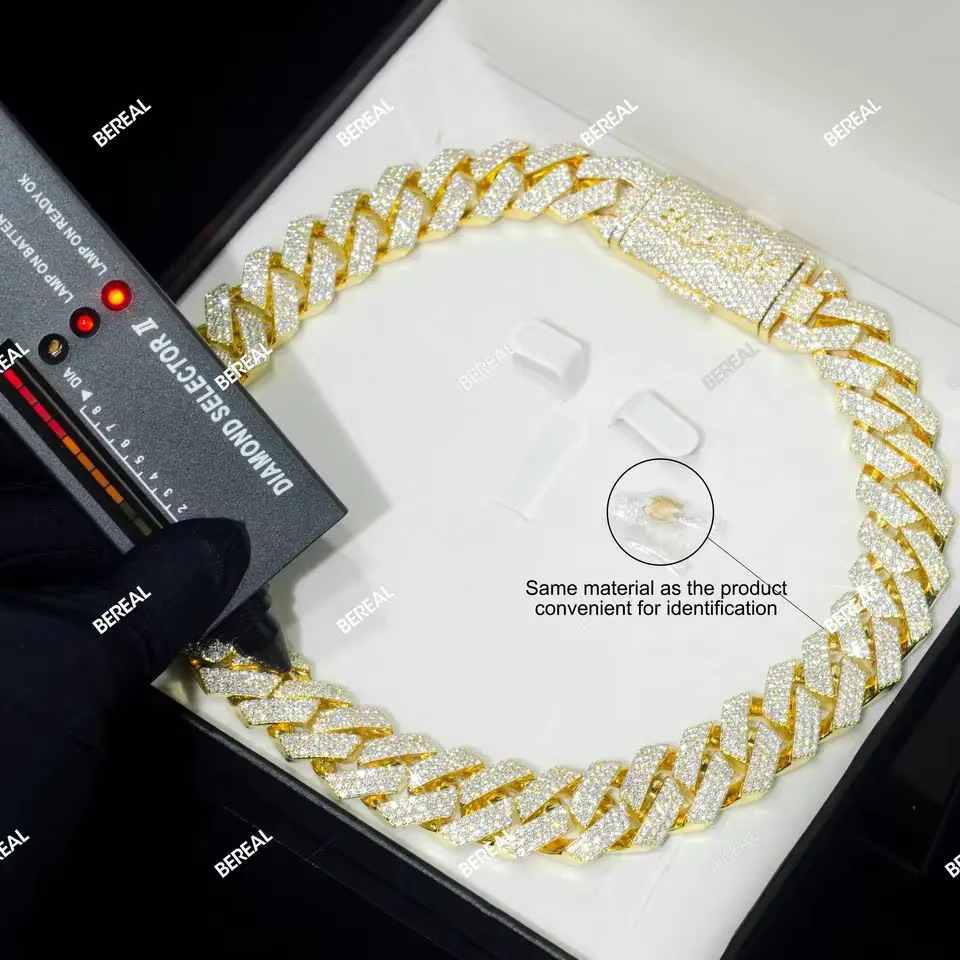 20MM 10K 14K Solid Gold Necklace Fast Delivery Polish Symmetry Moissanite Dia Wholesale Cuban k Chain