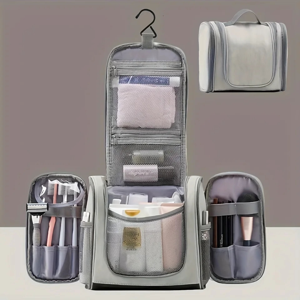 Ship from US 1pc Premium Durable Hanging Toiletry Bag Waterproof PU Leather Foldable WetDry Separated Stylish Travel Cosmetic Organiz 250227FBB