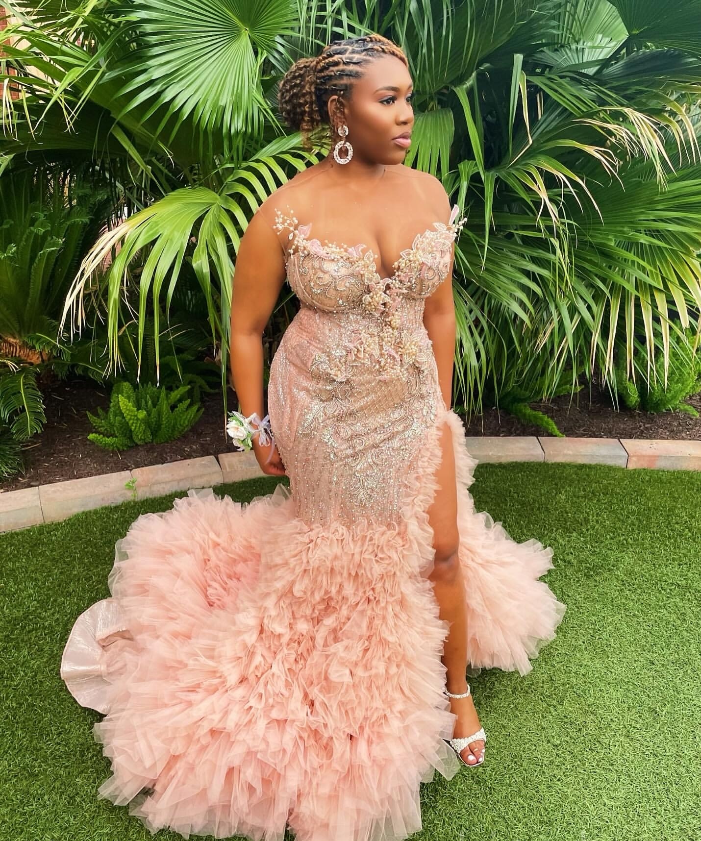 Ebi Aso Mermaid Pink Prom Dresses Illusion Lace Beaded Rals Evening Formal Party Second Birthday Engagement Gowns Plus Size Dress For Special