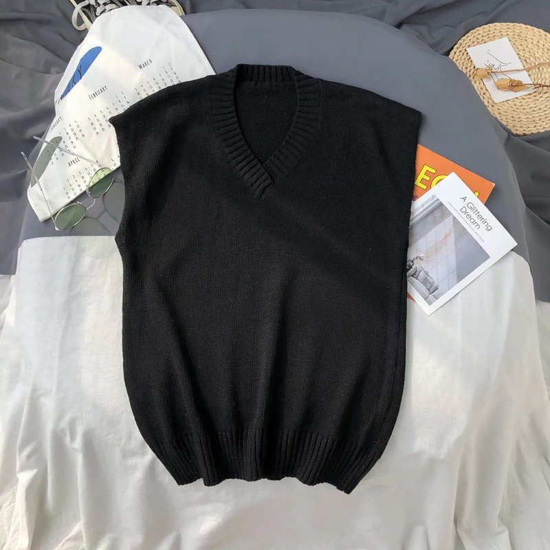 Sweater Vest Men Plus Size 2XL Spring Autumn Oversize Mens Vests Solid Simple Allmatch Vneck Couples Retro Khaki Soft Ulzzang 250225