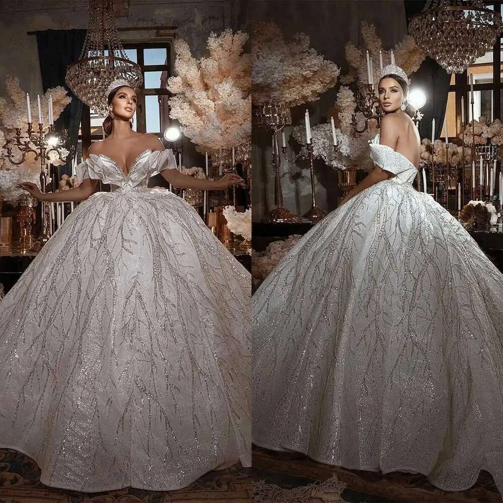 Romantic Wedding Ball Gown, Shining Applique, Sequin, Lace Backless, Off Shoulder, Cut Out Dress, Custom Bridal Dress
