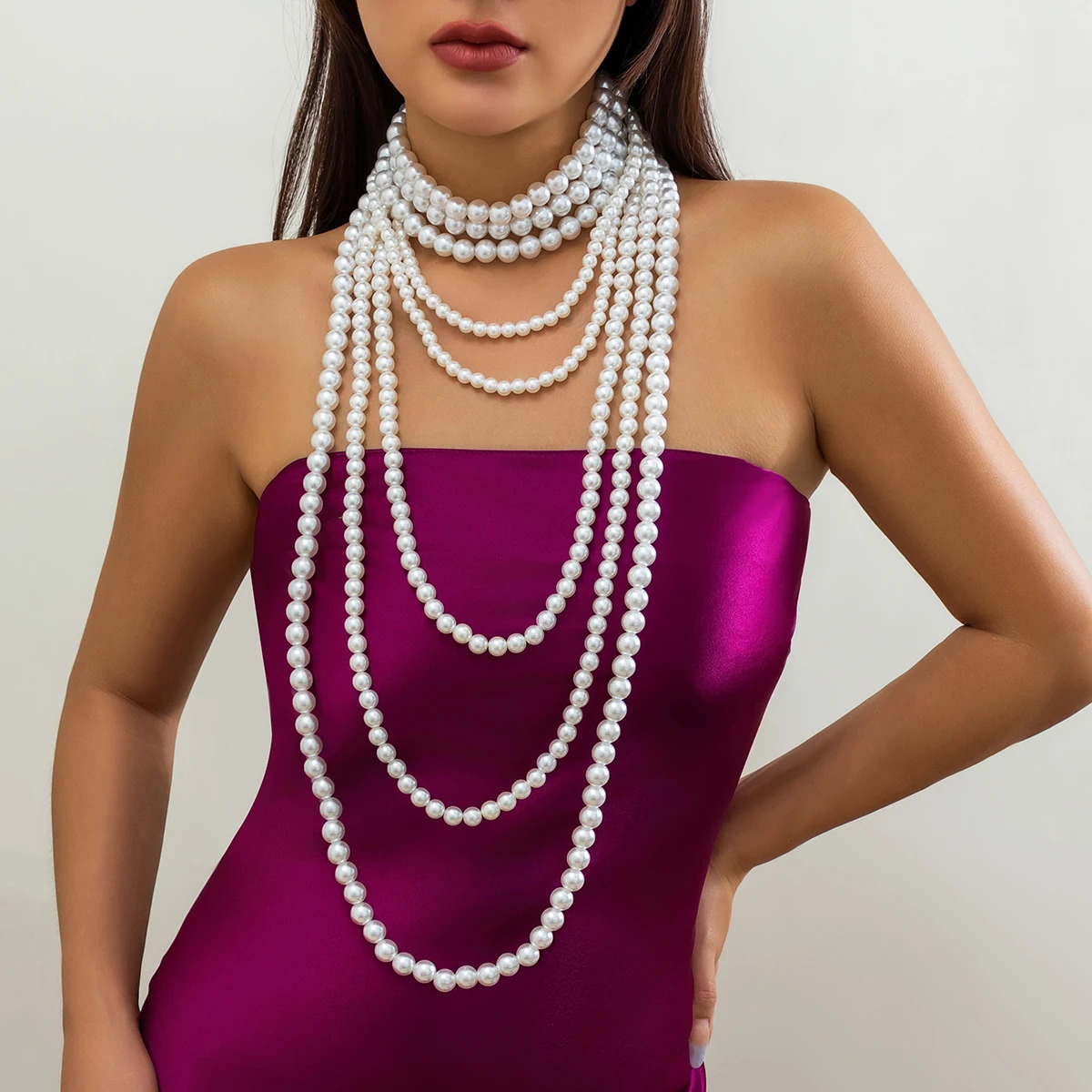 Creative Multilayer Imitation Pearl Long Chain Necklace for Women Elegant Tassel Beads Choker Party Y2K Jewelry Wed Accessories 250222