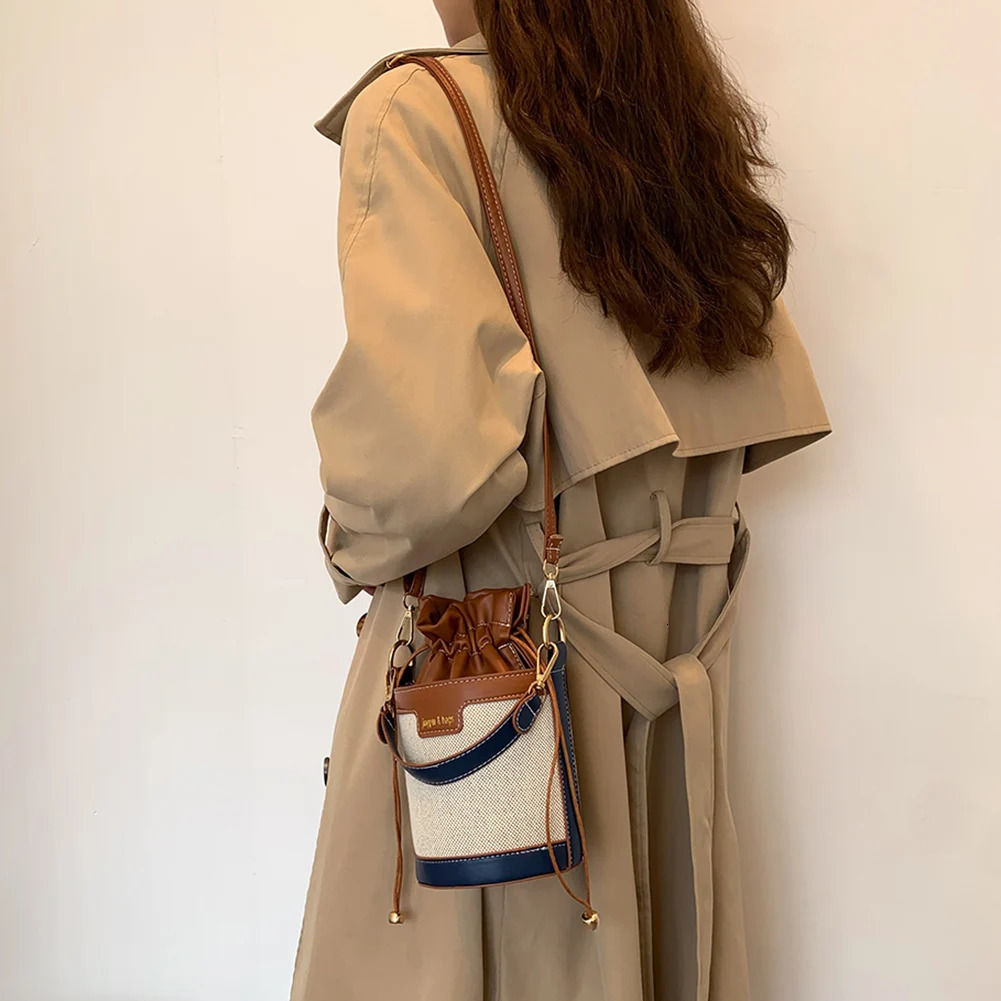 Ship from US Women Shoulder Bags Cylinder PU Leather Bucket Crossbody Bag Casual Drawstring Handbags Purse for Travel Shopping 250227FBB